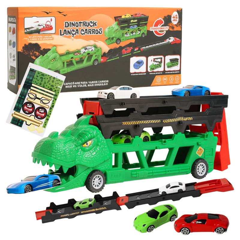 Dinossauro Pista Lança Carros Com 6 Mini Carrinhos Brinquedo